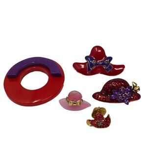 Red Hat Society Brooch & Pin Set Vintage Novelty Costume Jewelry Bundle